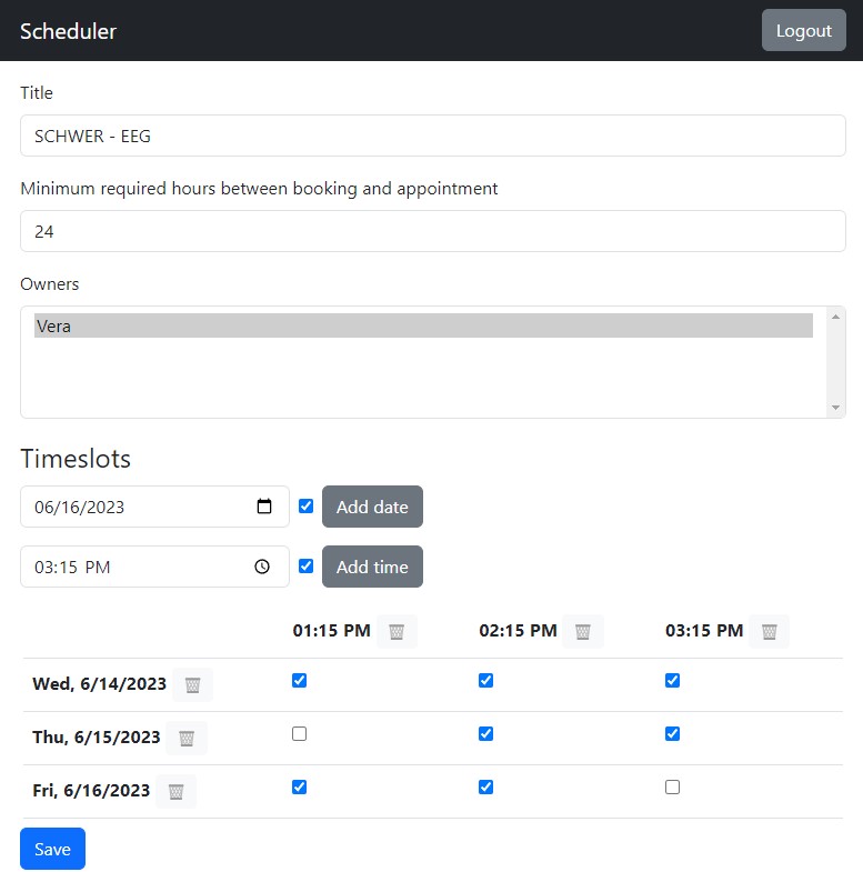 Screenshot of the external scheduler